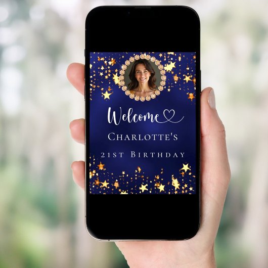 Verjaardag marine blauw goud sterren foto welkom poster