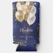 Verjaardag marine blauw gouden ballonnen monogram  seltzer blikjeskoeler (Voorkant)