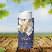 Verjaardag marine blauw gouden ballonnen monogram  seltzer blikjeskoeler