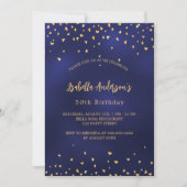 Verjaardag marine blauw gouden harten script luxe kaart (Voorkant)