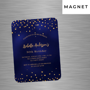 Verjaardag marine blauw gouden harten script luxe magneet
