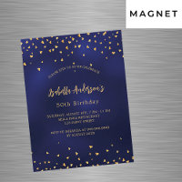 Verjaardag marine blauw gouden harten script luxe