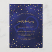 Verjaardag marine blauw gouden sterren feestnummer uitnodiging briefkaart (Voorkant)