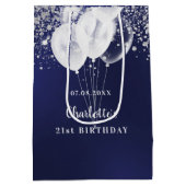 Verjaardag marine blauw wit glitter ballonnen naam medium cadeauzakje (Achterkant)