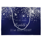 Verjaardag marine blauw wit glitter groot cadeauzakje (Achterkant)