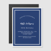 Verjaardag marine blauw wit minimalistische luxe magnetische uitnodiging (Voorkant / Achterkant)