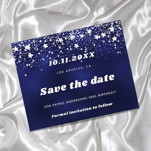 Verjaardag marine blauw zilver save date card