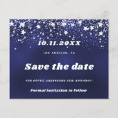 Verjaardag marine blauw zilver save date card (Voorkant)