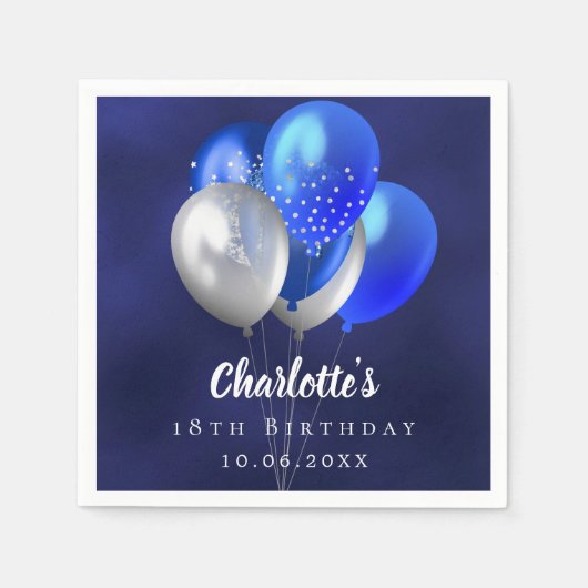 Verjaardag marine blauwe ballonnen servet (Voorkant)