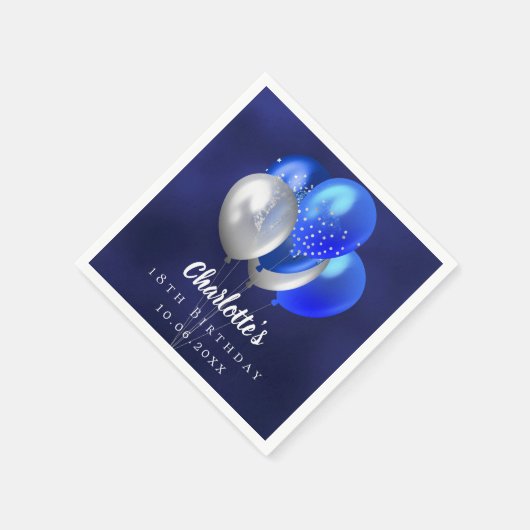 Verjaardag marine blauwe ballonnen servet (Hoek)