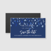 Verjaardag marine blauwe confetti bewaar de datum  (Voorkant / Achterkant)