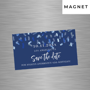 Verjaardag marine blauwe confetti bewaar de datum 