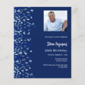 Verjaardag marine blauwe foto confetti uitnodiging (Voorkant)