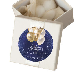 Verjaardag marine blauwe glitter gouden ballonnen bedankjes labels