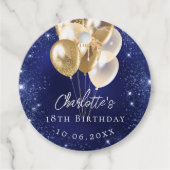 Verjaardag marine blauwe glitter gouden ballonnen bedankjes labels (Voorkant)