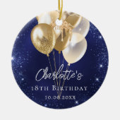 Verjaardag marine blauwe glitter gouden ballonnen keramisch ornament (Voorkant)