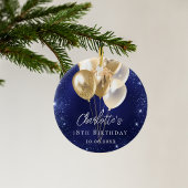 Verjaardag marine blauwe glitter gouden ballonnen keramisch ornament