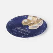 Verjaardag marine blauwe glitter gouden ballonnen papieren bordje (Gekanteld)
