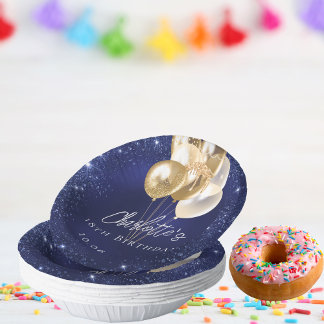 Verjaardag marine blauwe glitter gouden ballonnen papieren kommen
