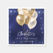 Verjaardag marine blauwe glitter gouden ballonnen servet (Voorkant)