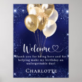 Verjaardag marine blauwe gouden ballonnen welkom poster (Voorkant)
