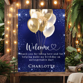 Verjaardag marine blauwe gouden ballonnen welkom poster