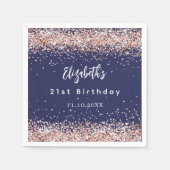 Verjaardag marineblauw roos gouden confetti servet (Voorkant)