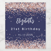 Verjaardag marineblauw roos gouden confetti wijn etiket (Enkel label)