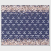 Verjaardag marineblauw roos gouden naam elegant cadeaupapier (Vlak)