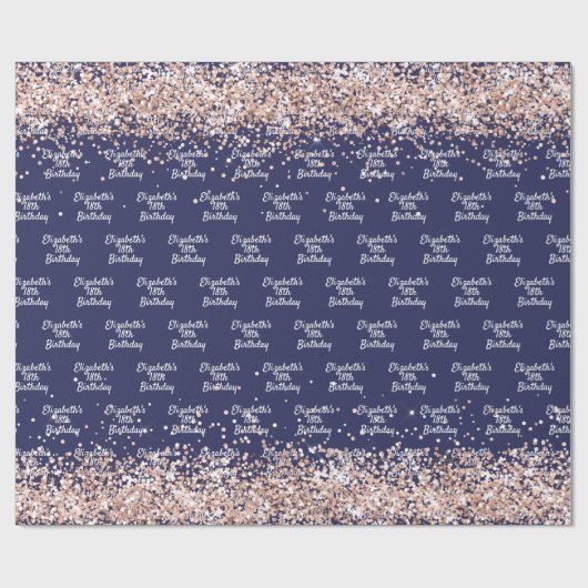 Verjaardag marineblauw roos gouden naam elegant cadeaupapier (Vlak)