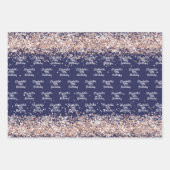 Verjaardag marineblauw roos gouden naam elegant inpakpapier vel (Voorkant)