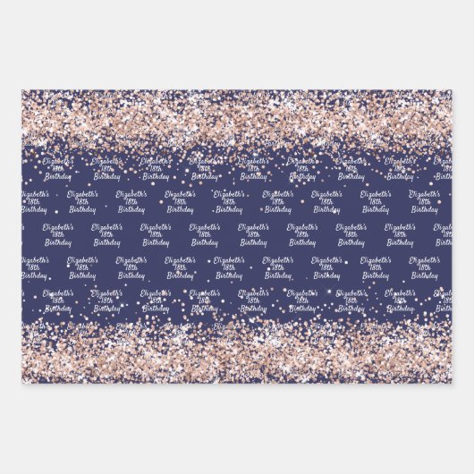 Verjaardag marineblauw roos gouden naam elegant inpakpapier vel (Voorkant)