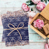Verjaardag marineblauw roos gouden naam elegant inpakpapier vel