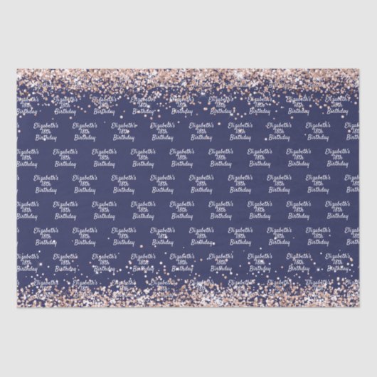 Verjaardag marineblauw roos gouden naam elegant tissuepapier (Voorkant)