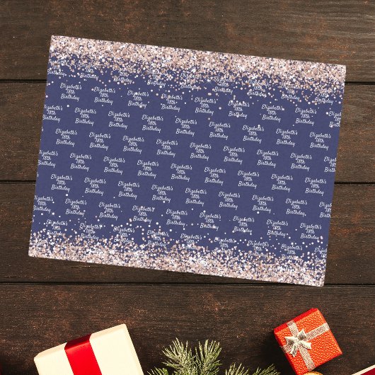 Verjaardag marineblauw roos gouden naam elegant tissuepapier