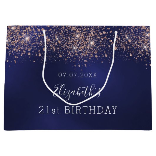 Verjaardag marineblauw roos gouden sprankelende ba groot cadeauzakje (Voorkant)