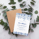Verjaardag marineblauw wit confetti mannen guy lux kaart<br><div class="desc">Een moderne,  elegante en uitnodigende. Een witte achtergrond versierd met blauwe confetti. Personaliseer en voeg een naam en details toe. Blauwe tekst.</div>