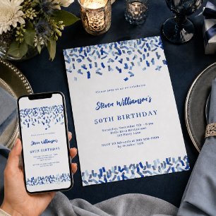 Verjaardag marineblauw witte confetti mannen kerel kaart