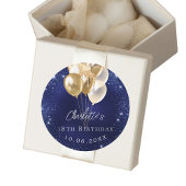 Verjaardag marineblauwe gouden ballonnen ronde sticker