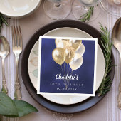 Verjaardag marineblauwe gouden ballonnen servet