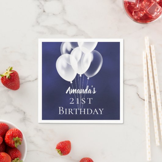 Verjaardag marineblauwe witte ballonnen servet (Insitu)