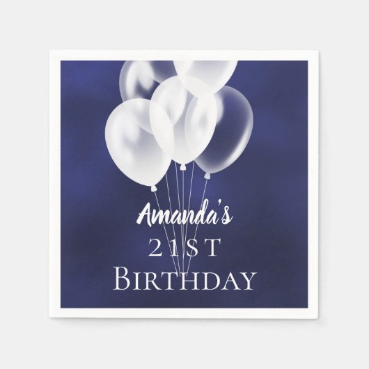 Verjaardag marineblauwe witte ballonnen servet (Voorkant)
