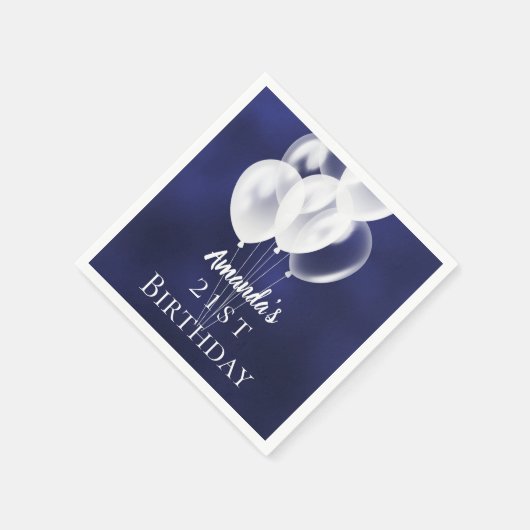 Verjaardag marineblauwe witte ballonnen servet (Hoek)