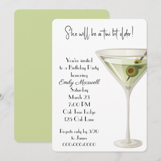 Verjaardag Martini Party op wit Kaart (Voorkant / Achterkant)