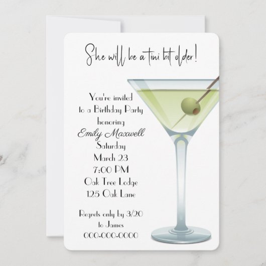 Verjaardag Martini Party op wit Kaart (Voorkant)