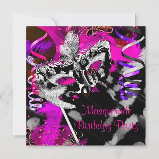 Verjaardag Masquerade Party Ball Black Silver Pink Kaart (Voorkant)