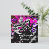 Verjaardag Masquerade Party Black Silver Pink Kaart (Staand voorkant)