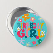 Verjaardag Meisje 3" grote ronde Button 7,6 Cm (Voorkant /achterkant)