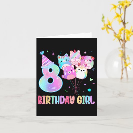 Verjaardag Meisje 8e Verjaardag Squish Squad Mallo Kaart (Gele Bloem)