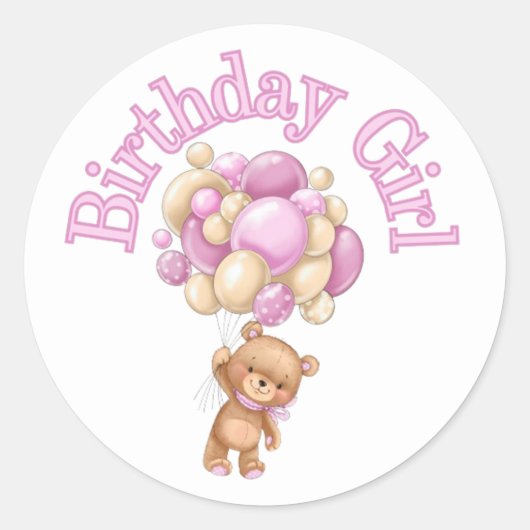 Verjaardag Meisje Beer Baby shower Ronde Sticker (Voorkant)